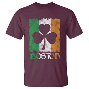 Boston St Patricks Day T Shirt Distressed Shamrock Vintage Irish Flag TS11 Maroon Print Your Wear