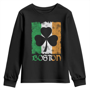 Boston St Patricks Day Youth Sweatshirt Distressed Shamrock Vintage Irish Flag TS11 Black Print Your Wear