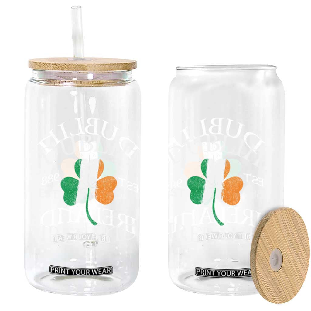 Dublin Ireland Est 988 Glass Can St Patricks Day Shamrock Leaf TS11 Print Your Wear