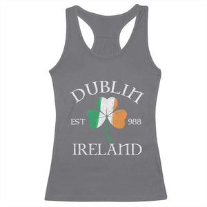 Dublin Ireland Est 988 Racerback Tank Top St Patricks Day Shamrock Leaf TS11 Charcoal Print Your Wear