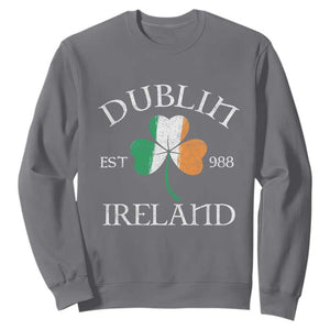 Dublin Ireland Est 988 Sweatshirt - St Patricks Day Shamrock Leaf TS11 Charcoal Print Your Wear