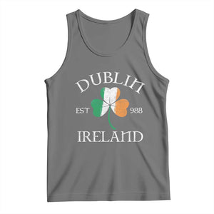 Dublin Ireland Est 988 Tank Top St Patricks Day Shamrock Leaf TS11 Black Heather Print Your Wear