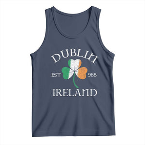 Dublin Ireland Est 988 Tank Top St Patricks Day Shamrock Leaf TS11 Navy Print Your Wear