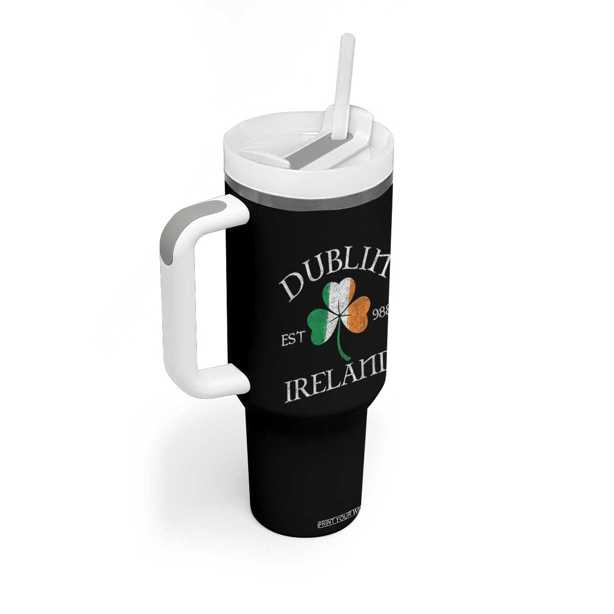 Dublin Ireland Est 988 Tumbler With Handle St Patricks Day Shamrock Leaf TS11 Print Your Wear