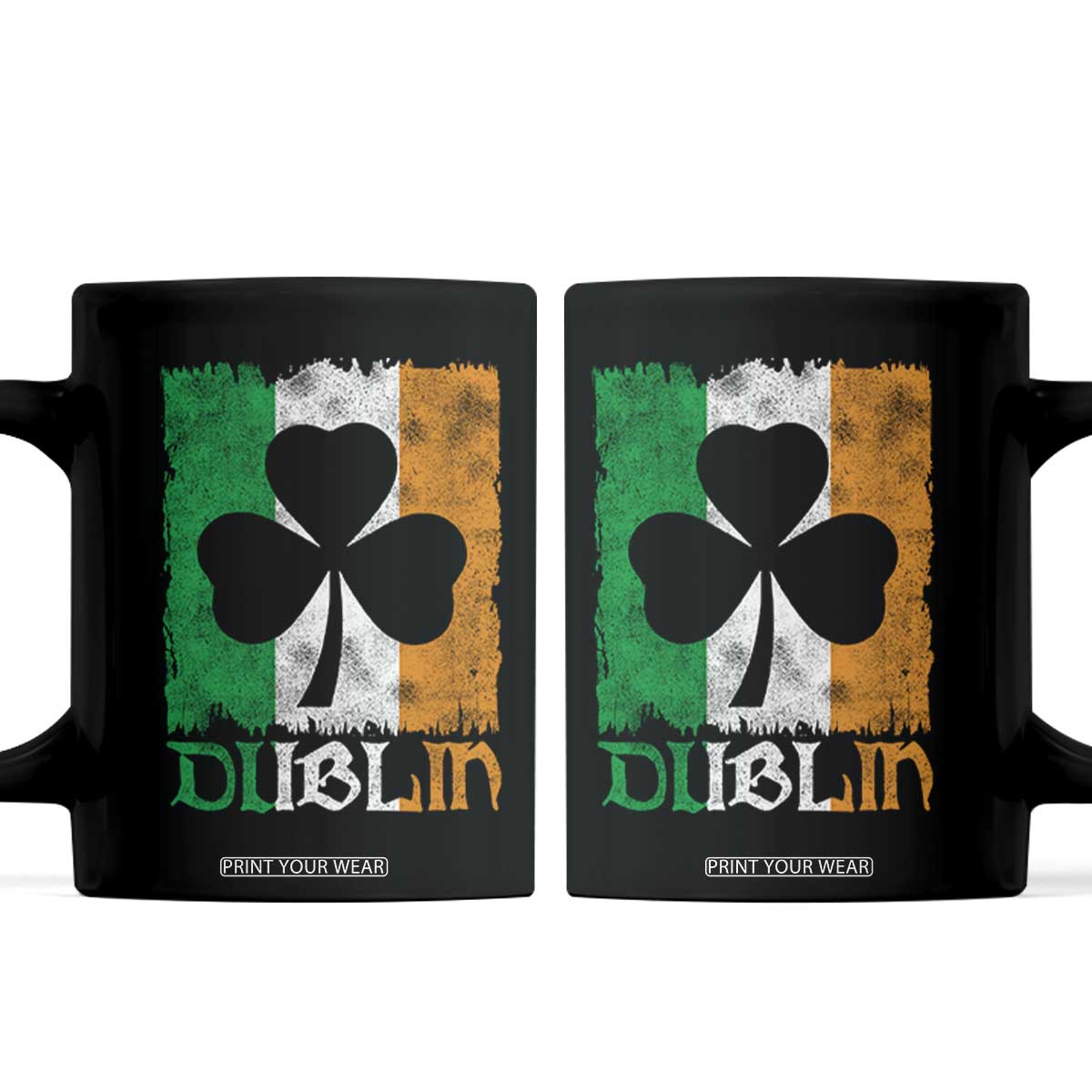 Dublin Ireland St Patricks Day Coffee Mug Distressed Shamrock Vintage Irish Flag TS11 Black Print Your Wear