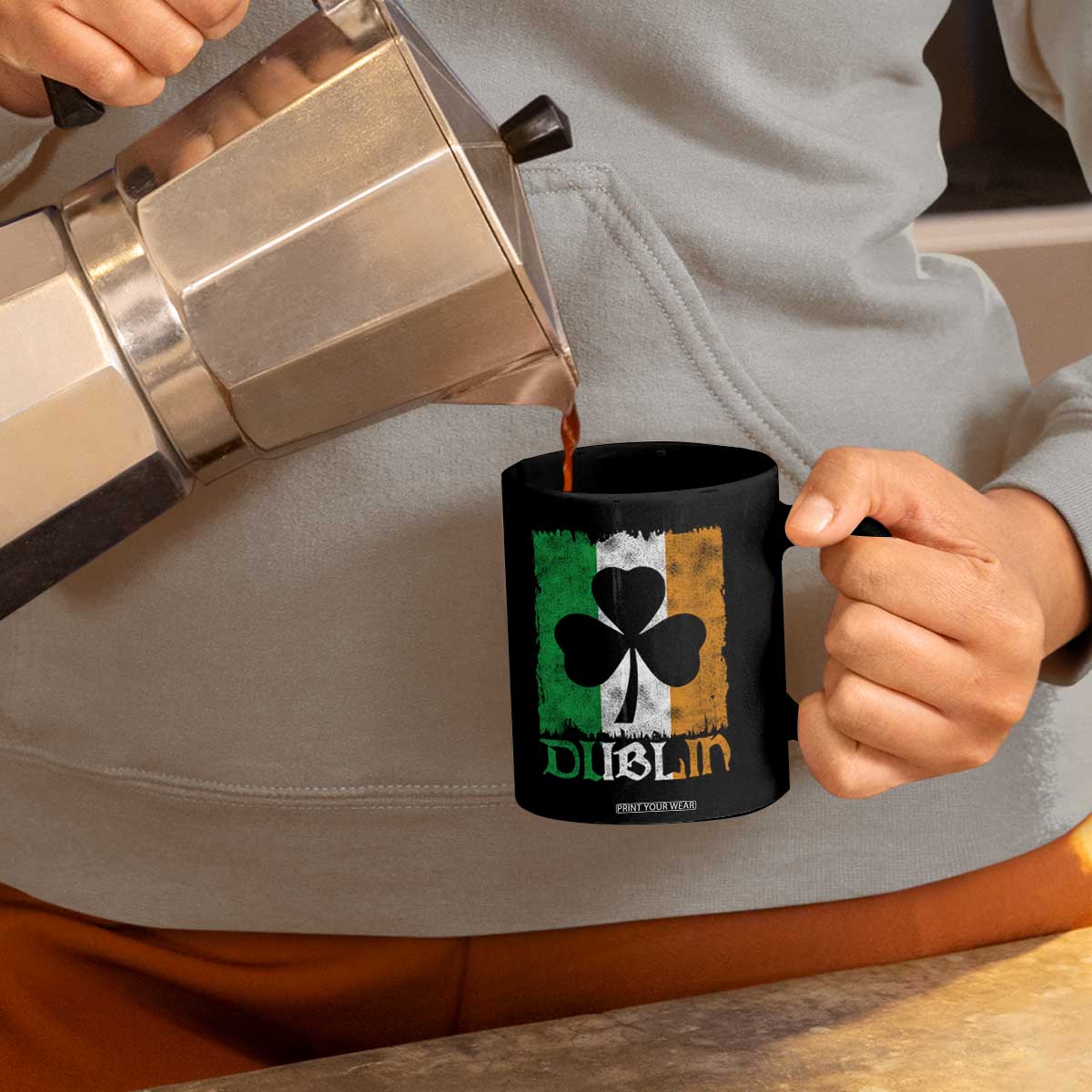 Dublin Ireland St Patricks Day Coffee Mug Distressed Shamrock Vintage Irish Flag TS11 Print Your Wear