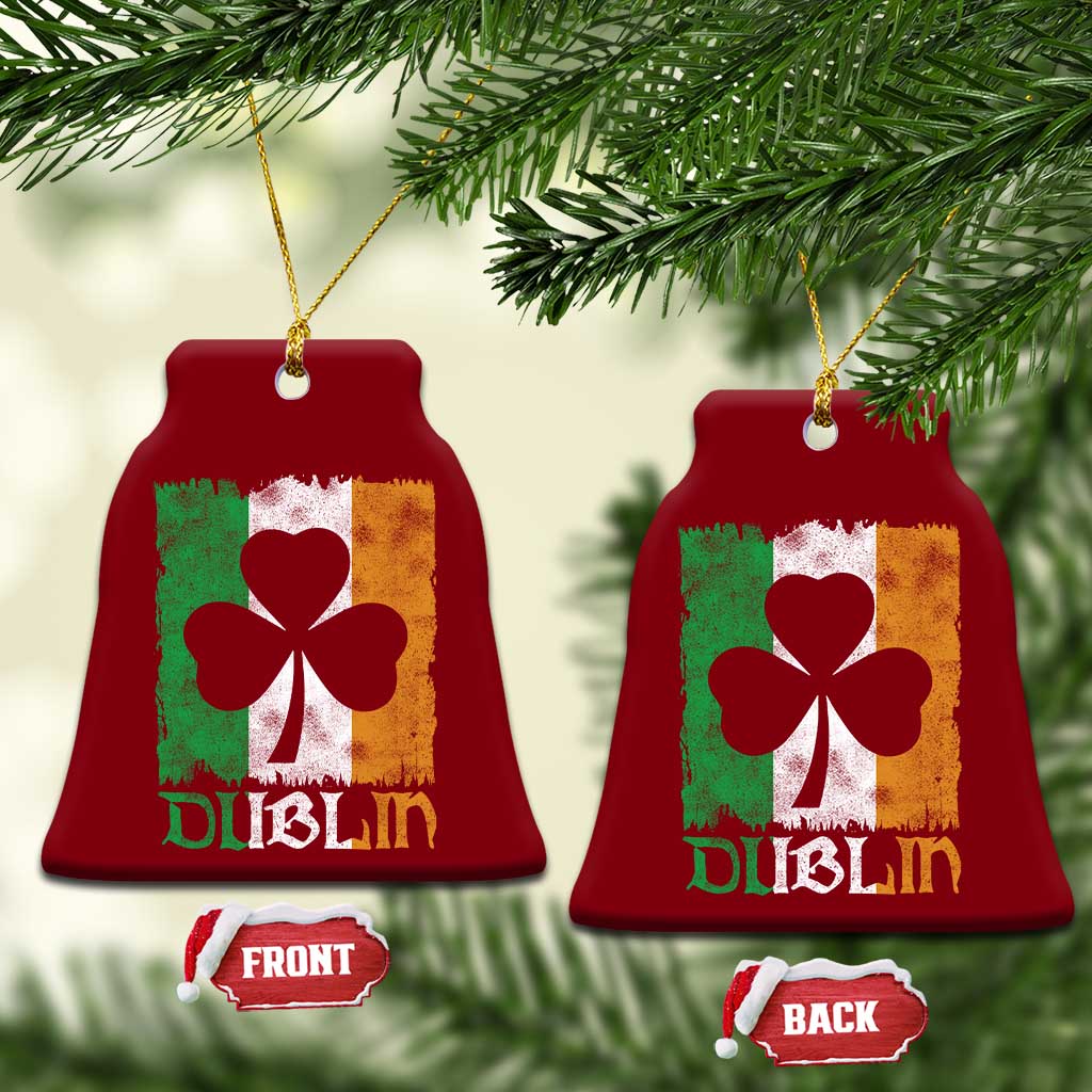 Dublin Ireland St Patricks Day Ceramic Ornament Distressed Shamrock Vintage Irish Flag TS11 Print Your Wear