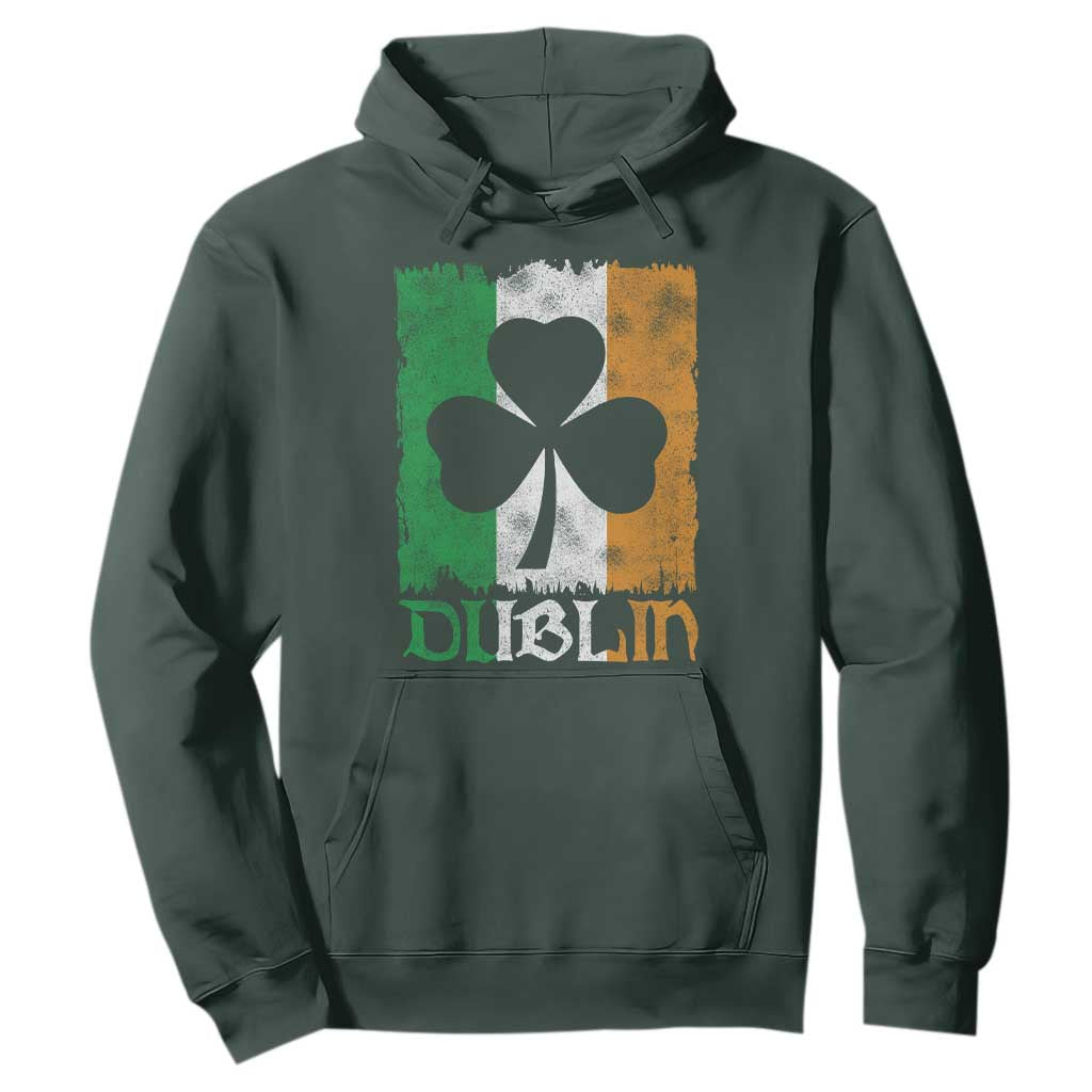 Dublin Ireland St Patricks Day Hoodie Distressed Shamrock Vintage Irish Flag TS11 Dark Forest Green Print Your Wear
