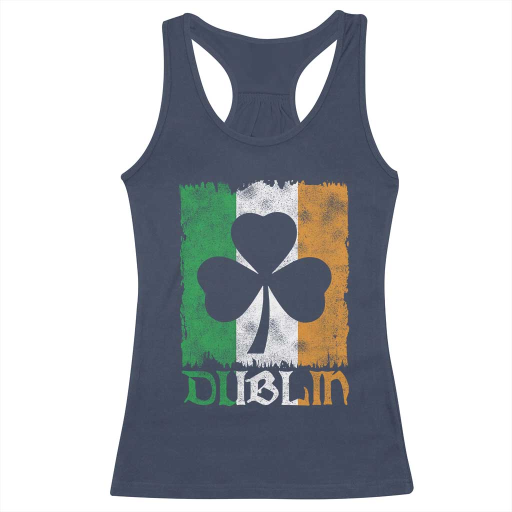 Dublin Ireland St Patricks Day Racerback Tank Top Distressed Shamrock Vintage Irish Flag TS11 Navy Print Your Wear