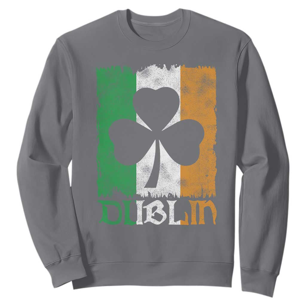 Dublin Ireland St Patricks Day Sweatshirt Distressed Shamrock Vintage Irish Flag TS11 Charcoal Print Your Wear
