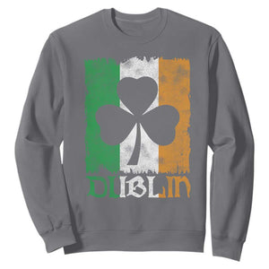 Dublin Ireland St Patricks Day Sweatshirt Distressed Shamrock Vintage Irish Flag TS11 Charcoal Print Your Wear