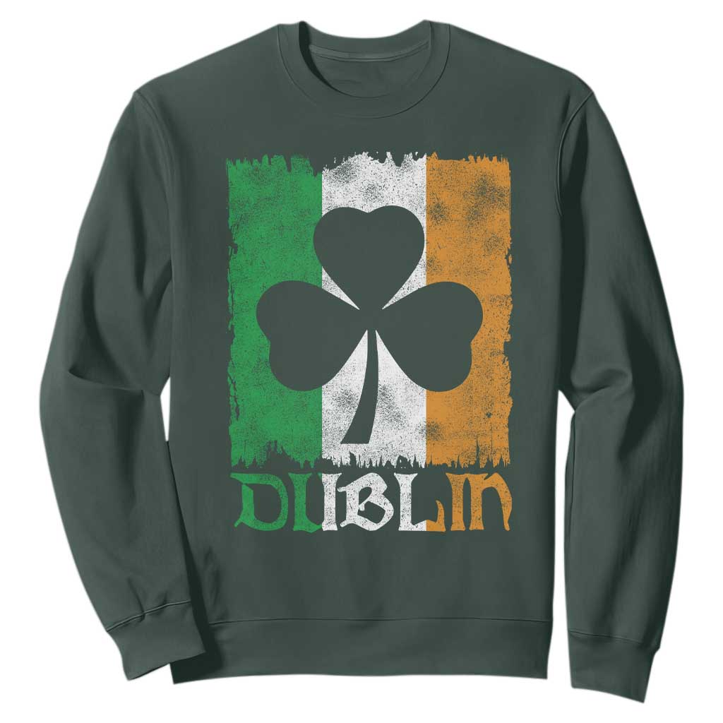 Dublin Ireland St Patricks Day Sweatshirt Distressed Shamrock Vintage Irish Flag TS11 Dark Forest Green Print Your Wear