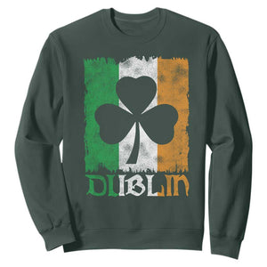 Dublin Ireland St Patricks Day Sweatshirt Distressed Shamrock Vintage Irish Flag TS11 Dark Forest Green Print Your Wear