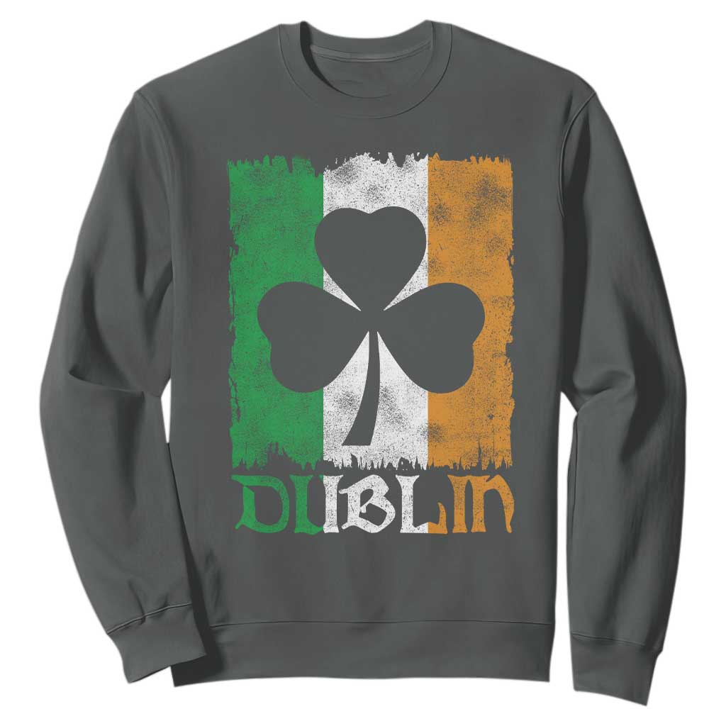 Dublin Ireland St Patricks Day Sweatshirt Distressed Shamrock Vintage Irish Flag TS11 Dark Heather Print Your Wear