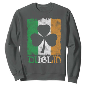 Dublin Ireland St Patricks Day Sweatshirt Distressed Shamrock Vintage Irish Flag TS11 Dark Heather Print Your Wear