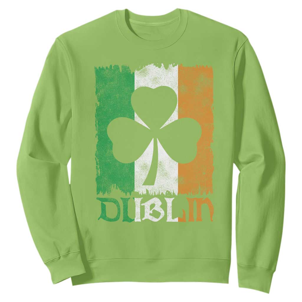 Dublin Ireland St Patricks Day Sweatshirt Distressed Shamrock Vintage Irish Flag TS11 Lime Print Your Wear