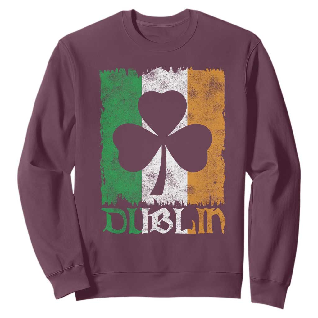Dublin Ireland St Patricks Day Sweatshirt Distressed Shamrock Vintage Irish Flag TS11 Maroon Print Your Wear