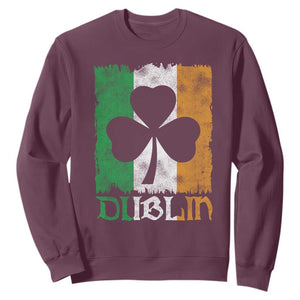 Dublin Ireland St Patricks Day Sweatshirt Distressed Shamrock Vintage Irish Flag TS11 Maroon Print Your Wear