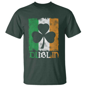 Dublin Ireland St Patricks Day T Shirt Distressed Shamrock Vintage Irish Flag TS11 Dark Forest Green Print Your Wear
