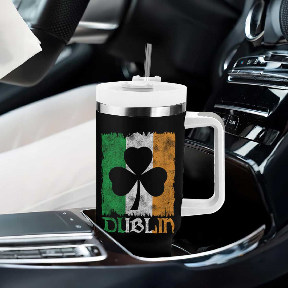 Dublin Ireland St Patricks Day Tumbler With Handle Distressed Shamrock Vintage Irish Flag TS11 Print Your Wear