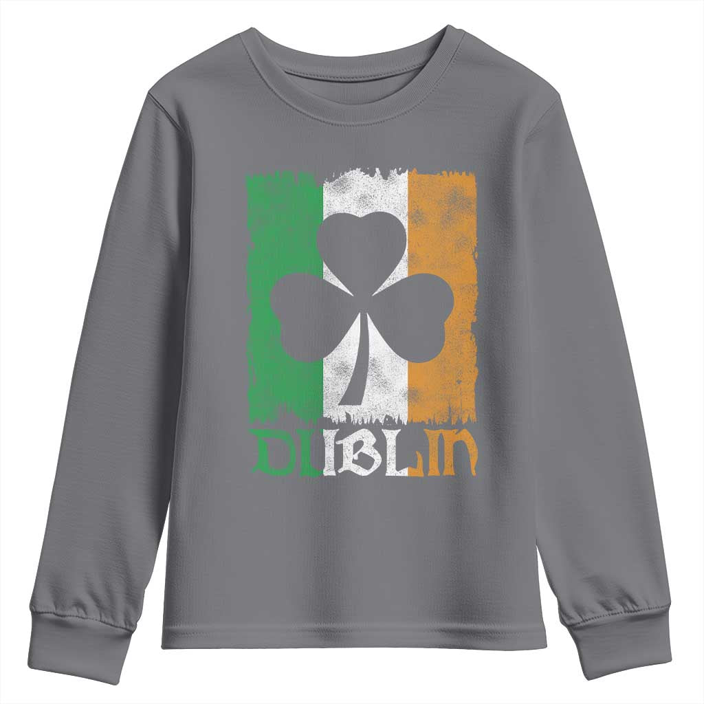 Dublin Ireland St Patricks Day Youth Sweatshirt Distressed Shamrock Vintage Irish Flag TS11 Charcoal Print Your Wear