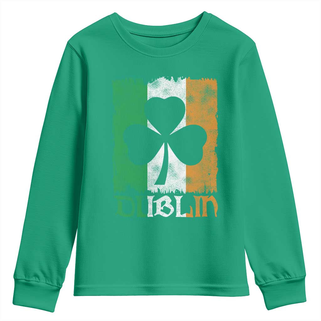 Dublin Ireland St Patricks Day Youth Sweatshirt Distressed Shamrock Vintage Irish Flag TS11 Irish Green Print Your Wear