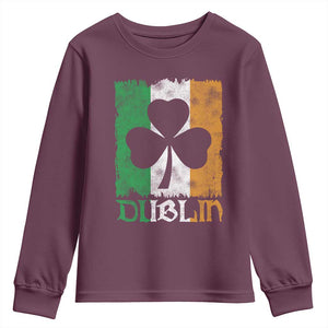 Dublin Ireland St Patricks Day Youth Sweatshirt Distressed Shamrock Vintage Irish Flag TS11 Maroon Print Your Wear