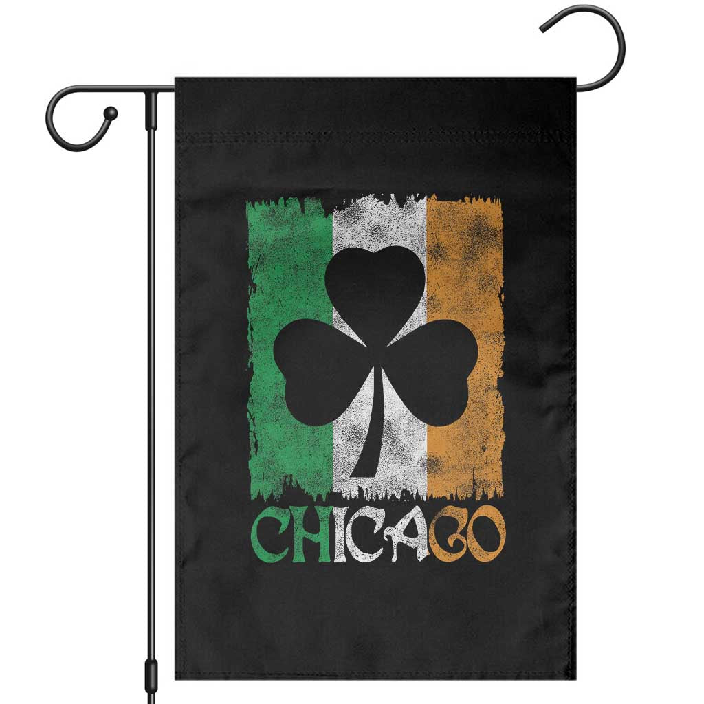 Chicago IL St Patricks Day Garden Flag Distressed Shamrock Vintage Irish Flag TS11 Black Print Your Wear