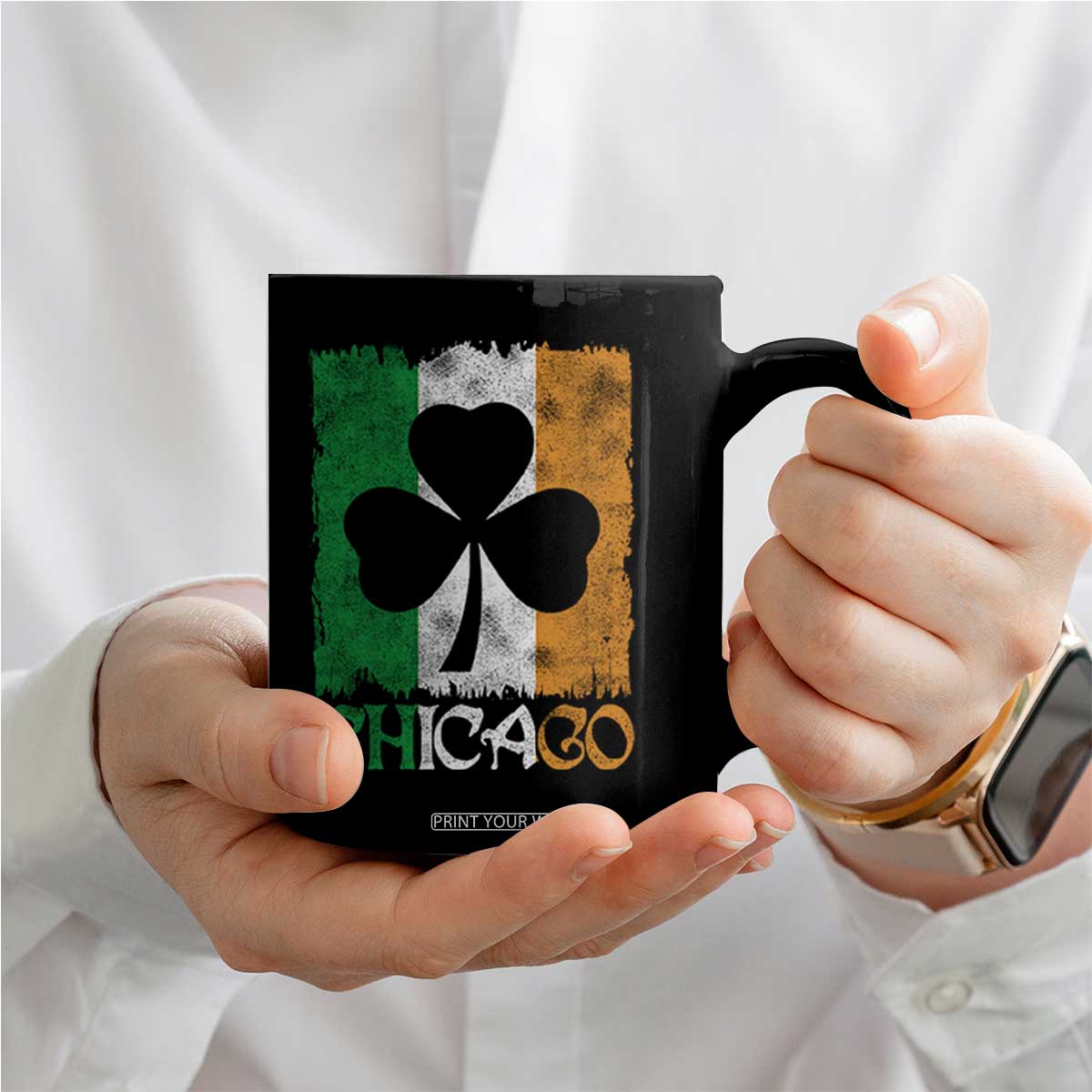 Chicago IL St Patricks Day Coffee Mug Distressed Shamrock Vintage Irish Flag TS11 Print Your Wear