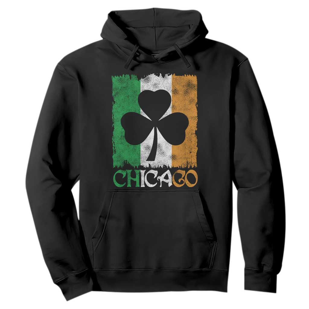 Chicago IL St Patricks Day Hoodie Distressed Shamrock Vintage Irish Flag TS11 Black Print Your Wear