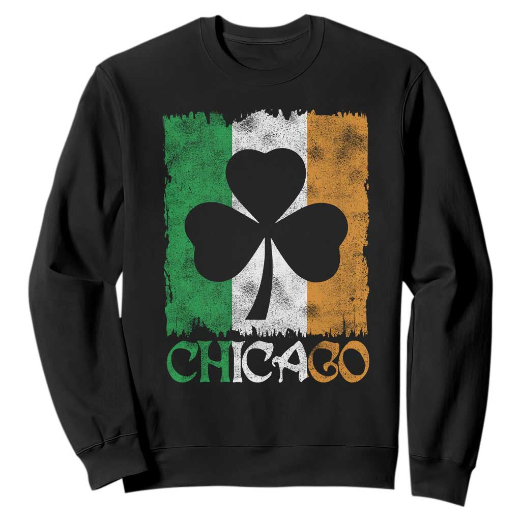 Chicago IL St Patricks Day Sweatshirt Distressed Shamrock Vintage Irish Flag TS11 Black Print Your Wear