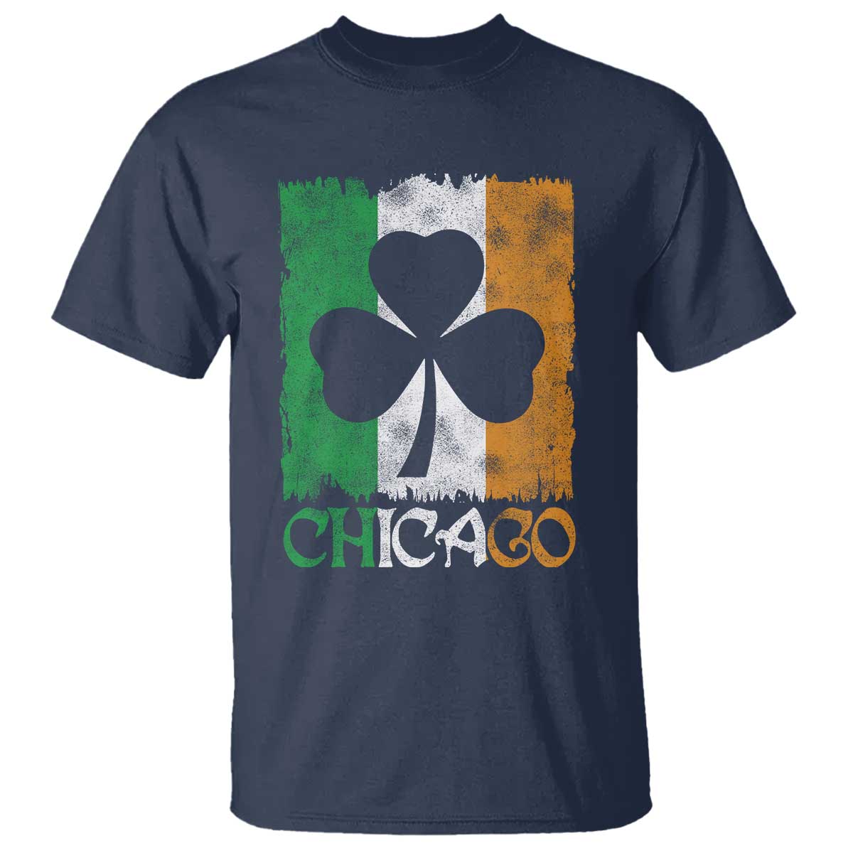 Chicago IL St Patricks Day T Shirt Distressed Shamrock Vintage Irish Flag TS11 Navy Print Your Wear