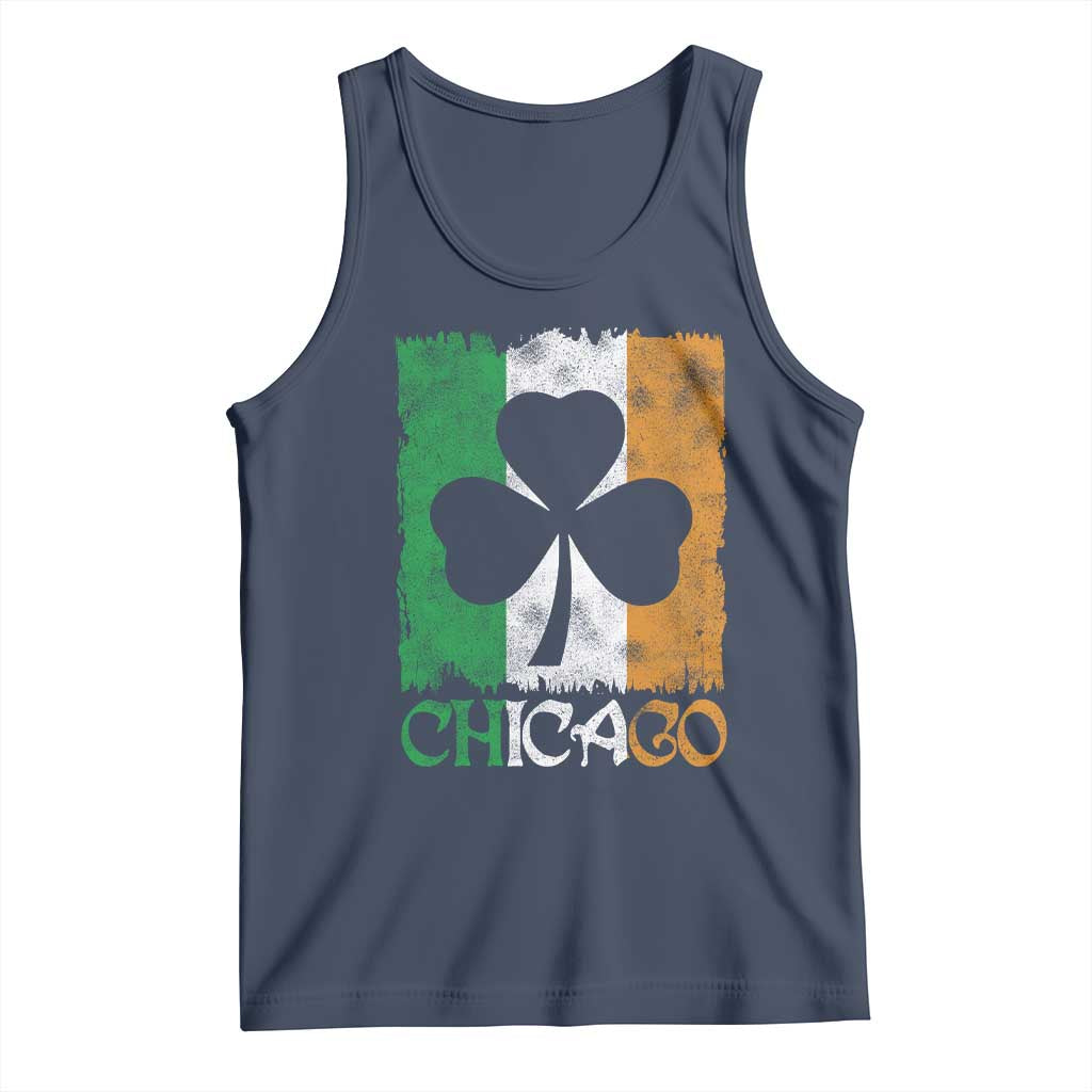 Chicago IL St Patricks Day Tank Top Distressed Shamrock Vintage Irish Flag TS11 Navy Print Your Wear