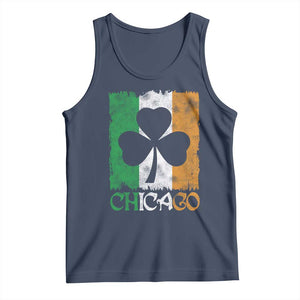 Chicago IL St Patricks Day Tank Top Distressed Shamrock Vintage Irish Flag TS11 Navy Print Your Wear