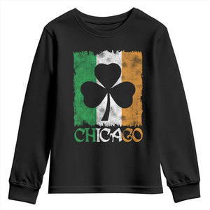 Chicago IL St Patricks Day Youth Sweatshirt Distressed Shamrock Vintage Irish Flag TS11 Black Print Your Wear