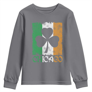 Chicago IL St Patricks Day Youth Sweatshirt Distressed Shamrock Vintage Irish Flag TS11 Charcoal Print Your Wear