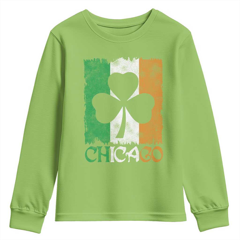 Chicago IL St Patricks Day Youth Sweatshirt Distressed Shamrock Vintage Irish Flag TS11 Lime Print Your Wear