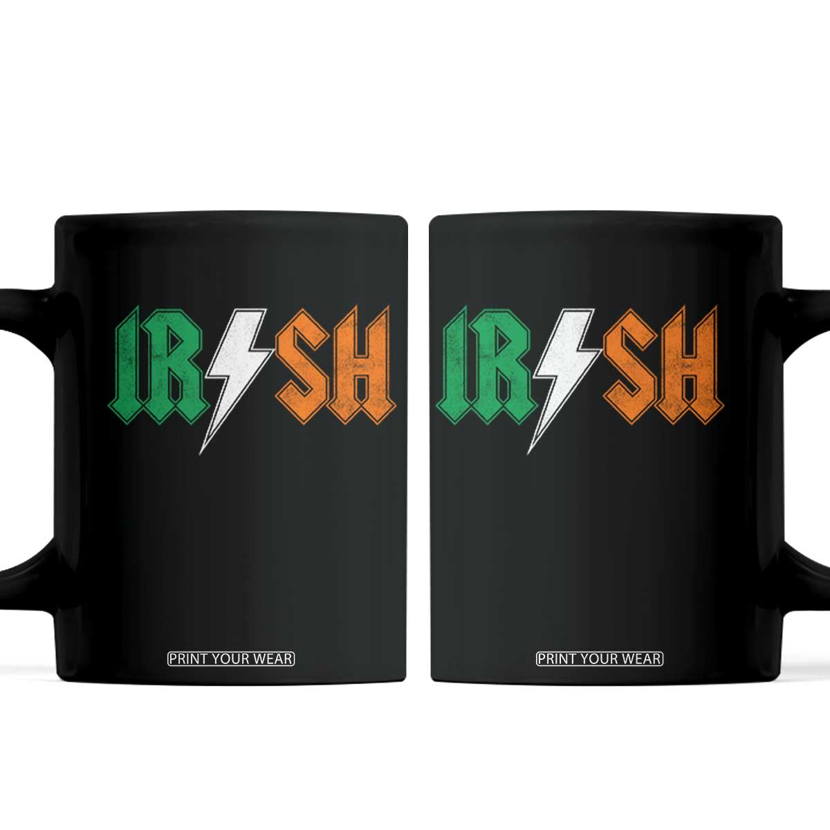 Funny Irish Rocker St Patricks Day Lightning Bolt Rock Music Lover Coffee Mug TS11 Black Print Your Wear
