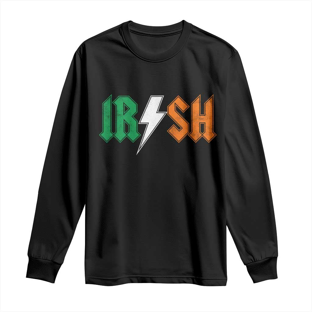 Funny Irish Rocker St Patricks Day Lightning Bolt Rock Music Lover Long Sleeve Shirt TS11 Black Print Your Wear