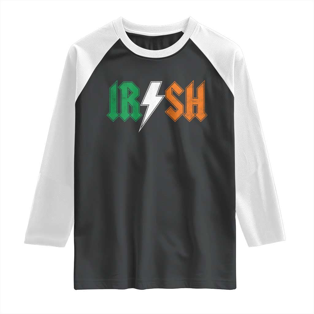 Funny Irish Rocker St Patricks Day Lightning Bolt Rock Music Lover Raglan Shirt TS11 Black White Print Your Wear