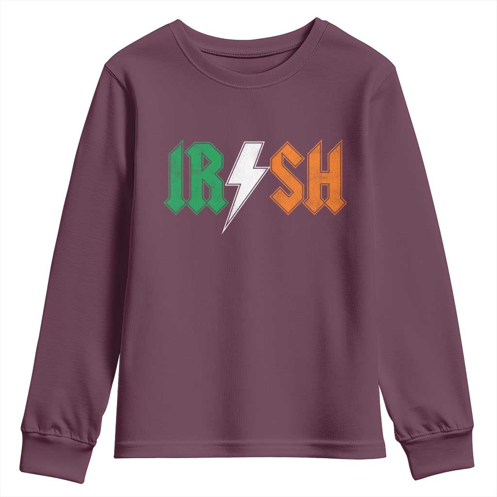 Funny Irish Rocker St Patricks Day Lightning Bolt Rock Music Lover Youth Sweatshirt TS11 Maroon Print Your Wear