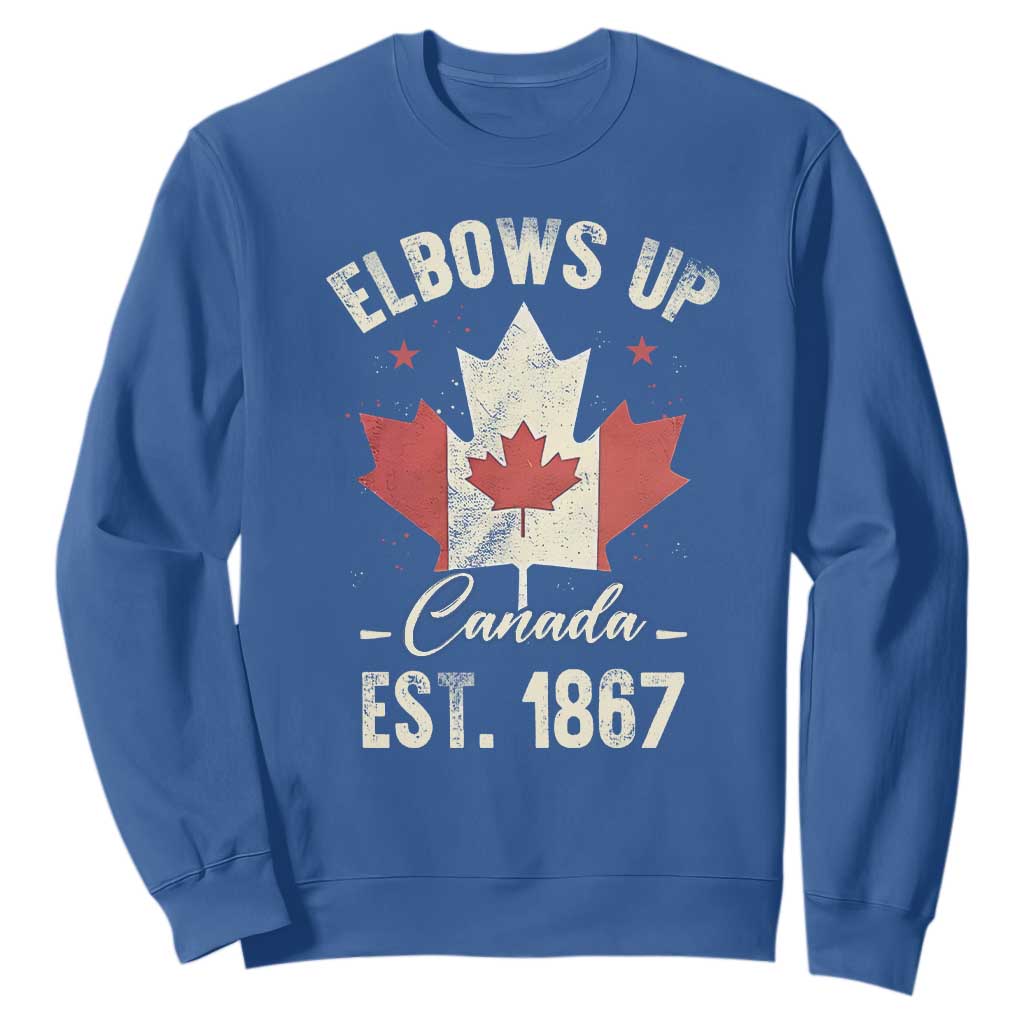 Elbows Up Canada EST 1867 Sweatshirt True North Strong and Free Proud Canadian Maple Leaf TS11 Royal Blue Print Your Wear