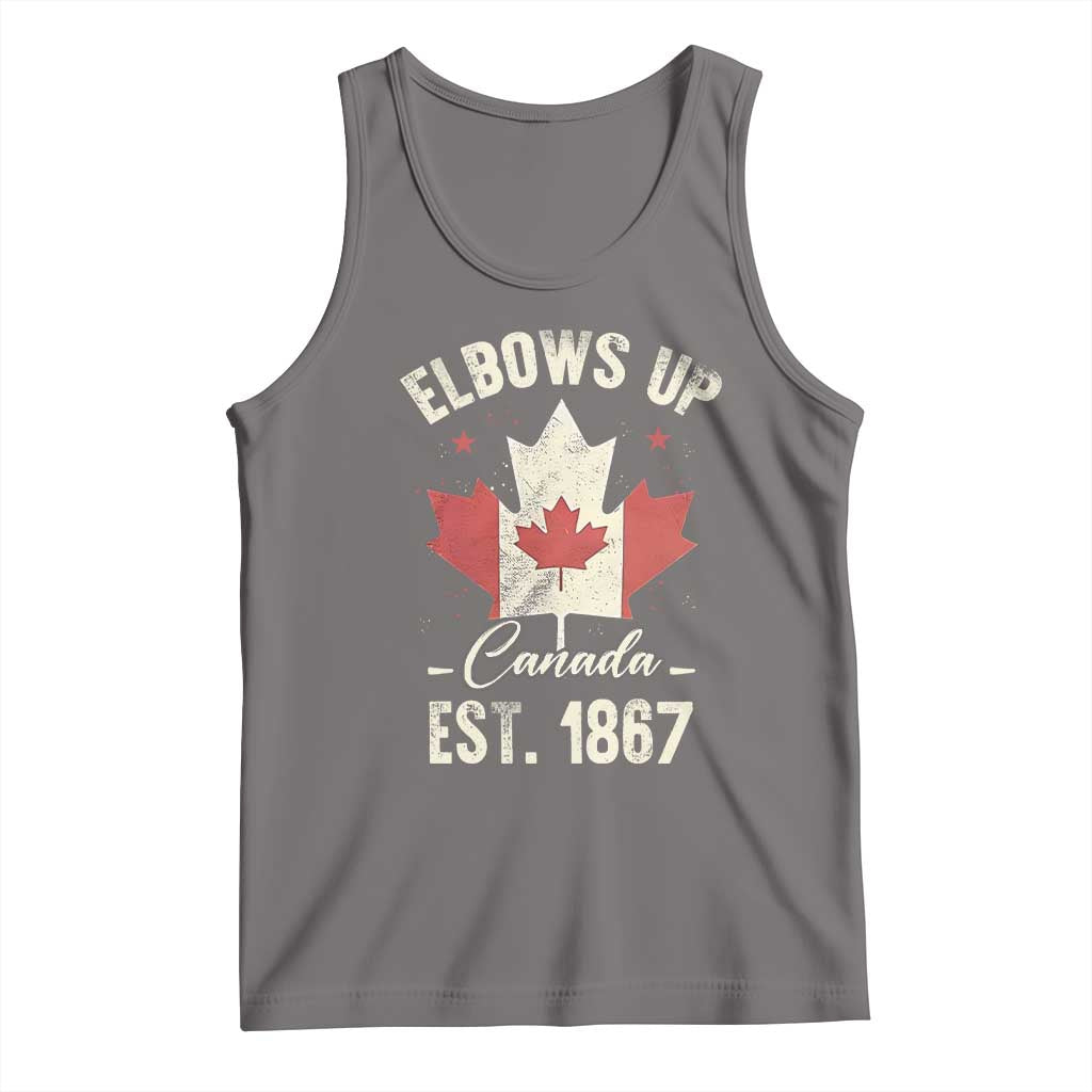 Elbows Up Canada EST 1867 Tank Top True North Strong and Free Proud Canadian Maple Leaf TS11 Deep Heather Print Your Wear