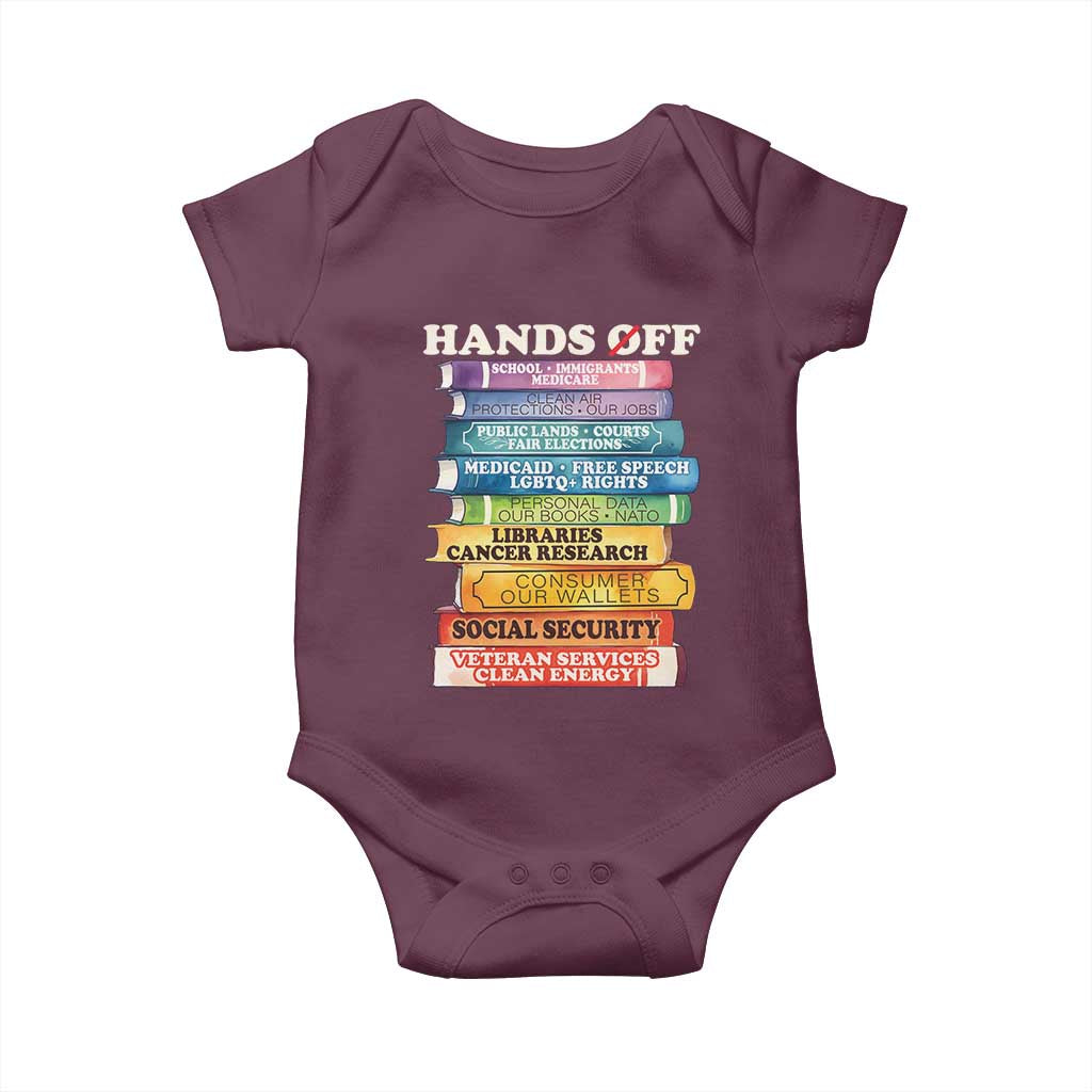 Hands Off Baby Onesie Social Security And Medicare Protest Colorful Books TS11 Maroon Print Your Wear