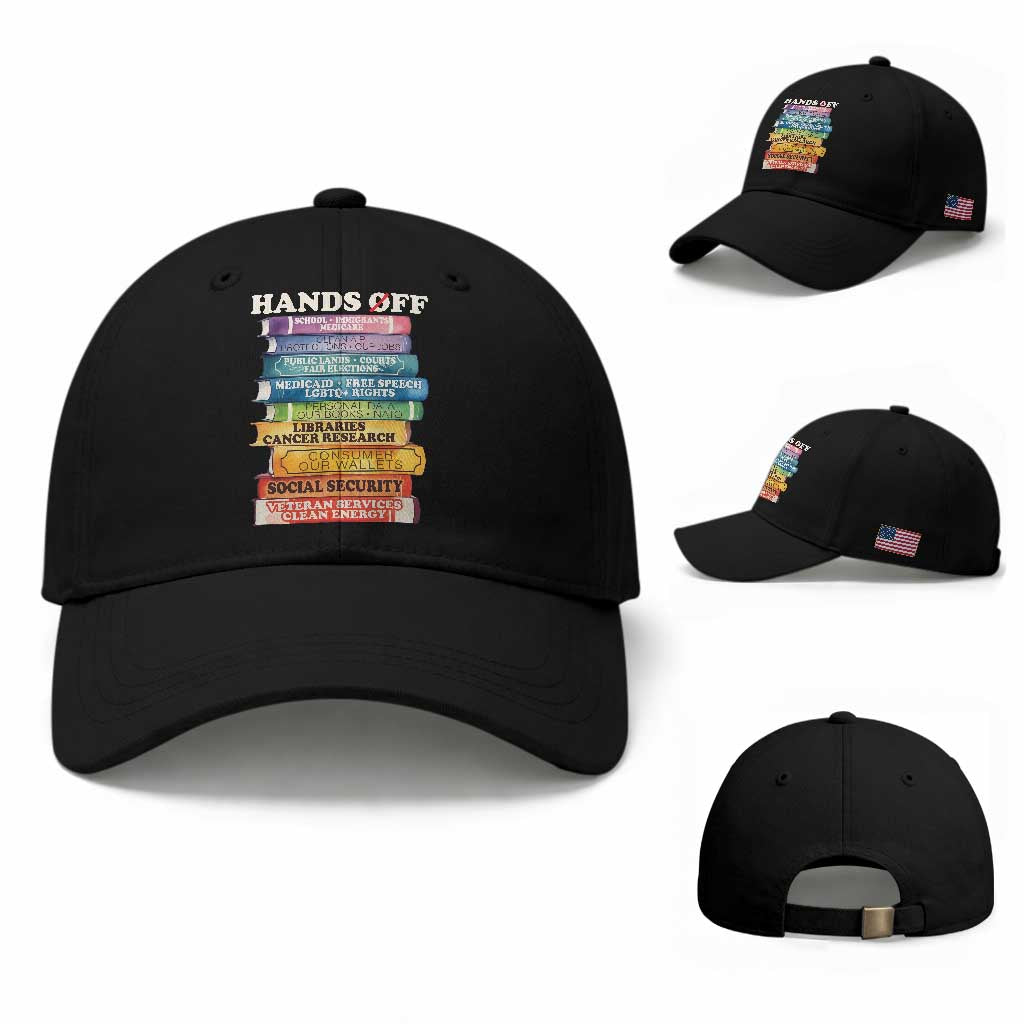 Hands Off Baseball Cap Social Security And Medicare Protest Colorful Books TS11 Baseball Cap Universal Fit Black Print Your Wear