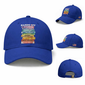 Hands Off Baseball Cap Social Security And Medicare Protest Colorful Books TS11 Baseball Cap Universal Fit Royal Blue Print Your Wear