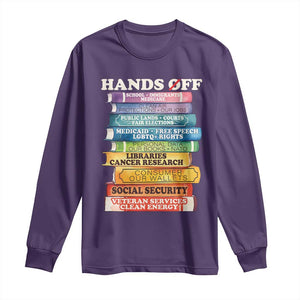 Hands Off Long Sleeve Shirt Social Security And Medicare Protest Colorful Books TS11 Purple Print Your Wear
