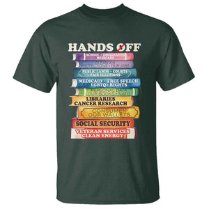 Hands Off T Shirt Social Security And Medicare Protest Colorful Books TS11 Dark Forest Green Print Your Wear