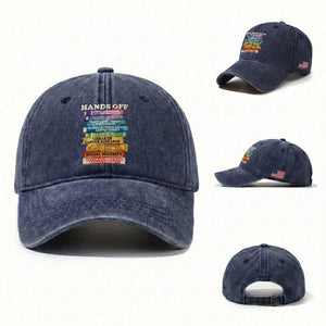Hands Off Washed Cotton Baseball Cap Social Security And Medicare Protest Colorful Books TS11 Washed Cap Universal Fit Navy Print Your Wear