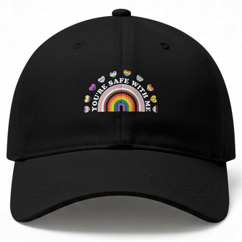 You're Safe With Me Baseball Cap LGBTQ Pride Ally Rainbow Heart TS11 Print Your Wear
